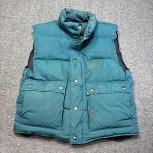 Woodlake Down Puffer Vest Mens Large Teal Blue Distressed Vintage 80s Workwear
